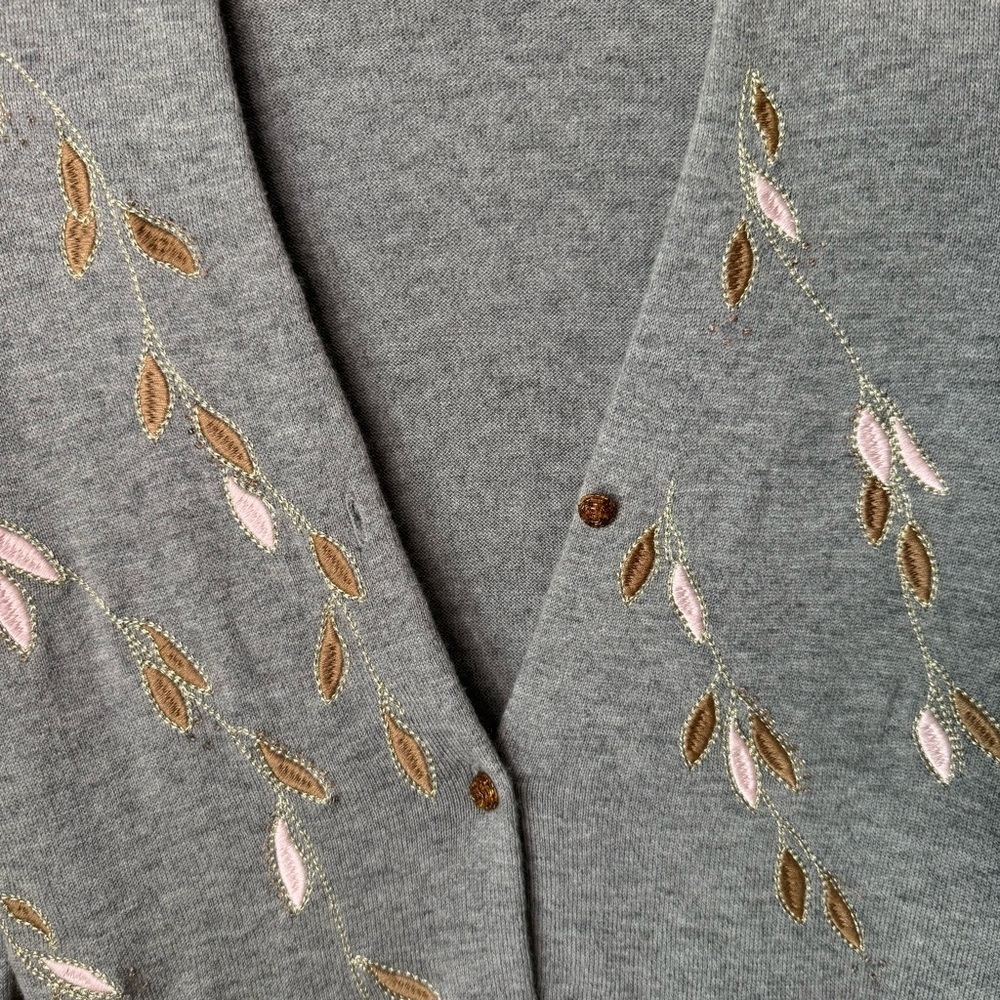SUNDANCE Afterlight Gray Embroidered Cardigan Merino Wool Cotton Embellished SM - Picture 5 of 16